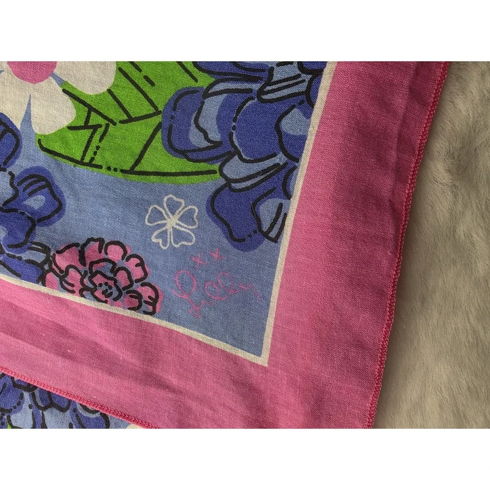 2 Lilly Pulitzer Ford Pink Blue Breast Cancer Bandana Scarf 20‎ Square Cotton